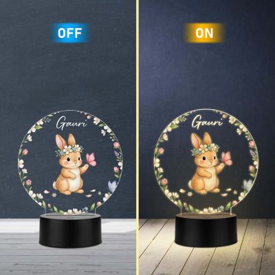 Customized Rabbit UV Print 3D LED Desk Lamp – Kids Room Gift